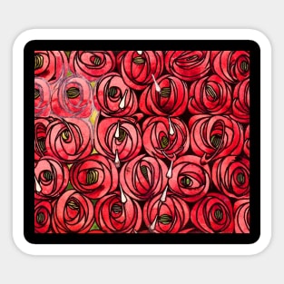 RED ROSES AND TEARDROPS Art Nouveau Floral Sticker